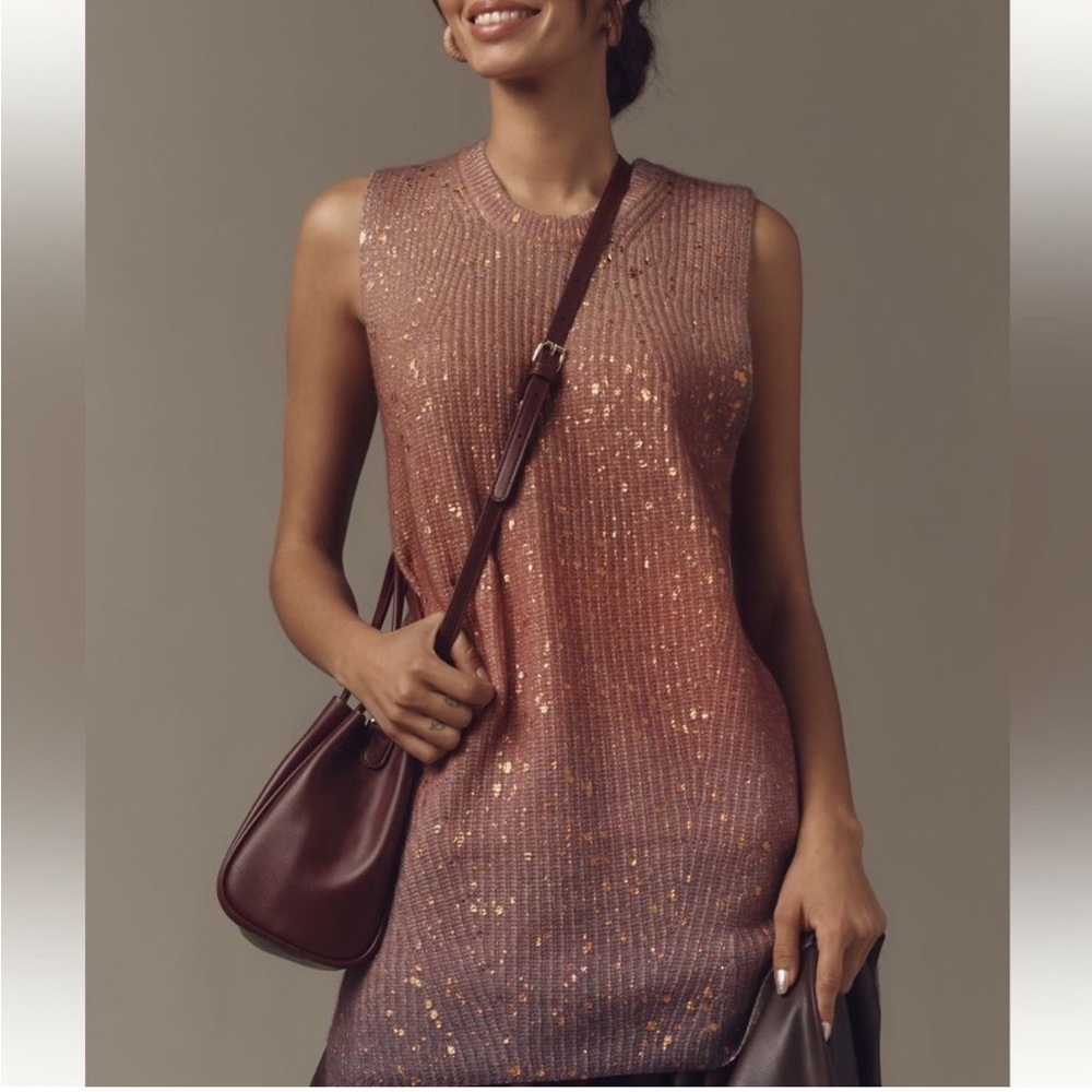 By Anthropologie Metallic Longline Cashmere Sweater in Pink Small